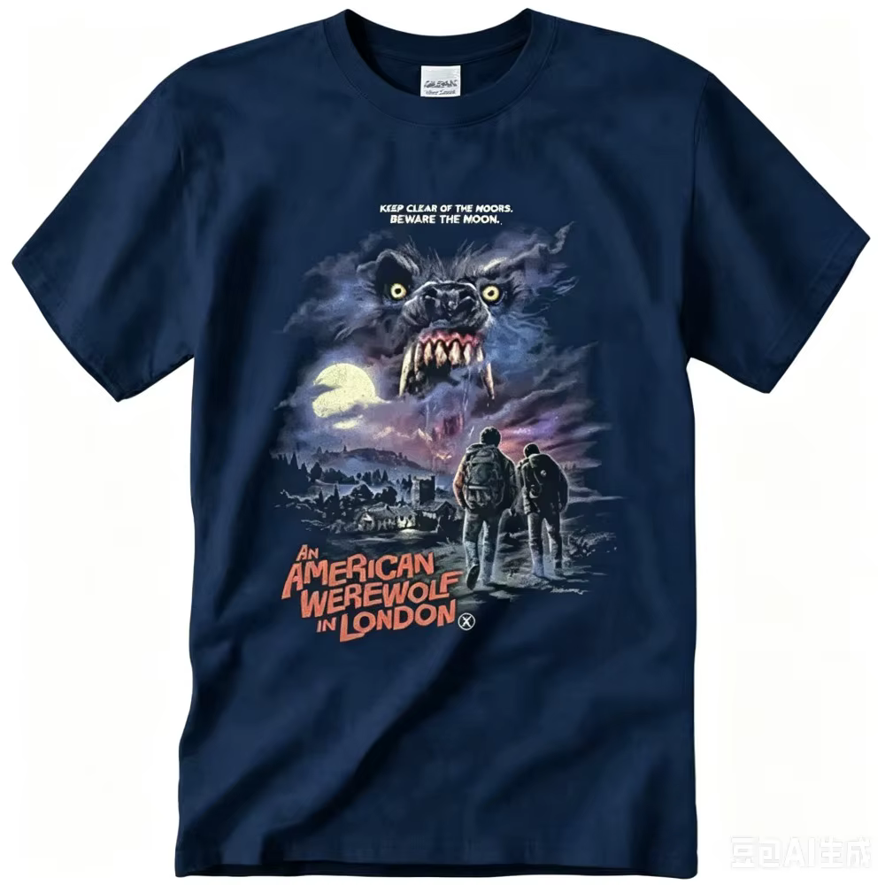 T-shirt noir imprimé Monstre Loup Géant 2026 été, motif Lune Sauvage, coupe ample et oversize, manches courtes, style Goth
