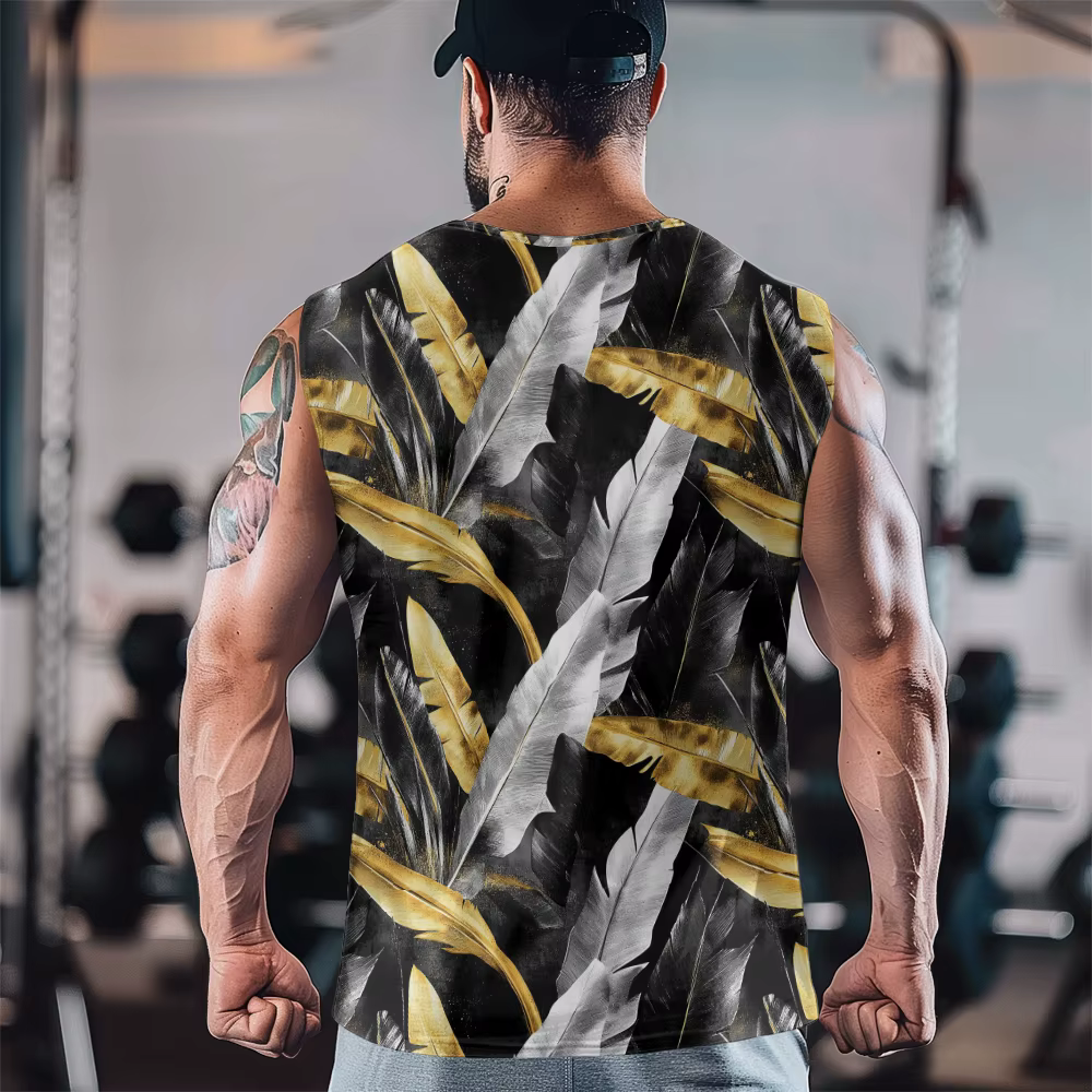 Débardeur de luxe imprimé plumes métalliques pour hommes