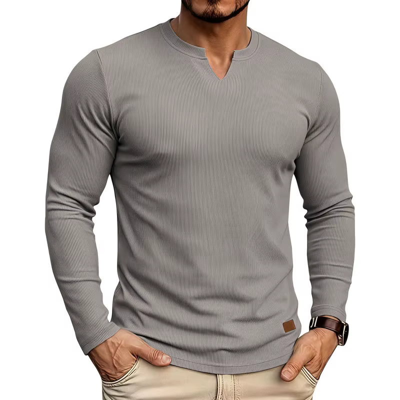 T-shirt côtelé à col en V pour homme