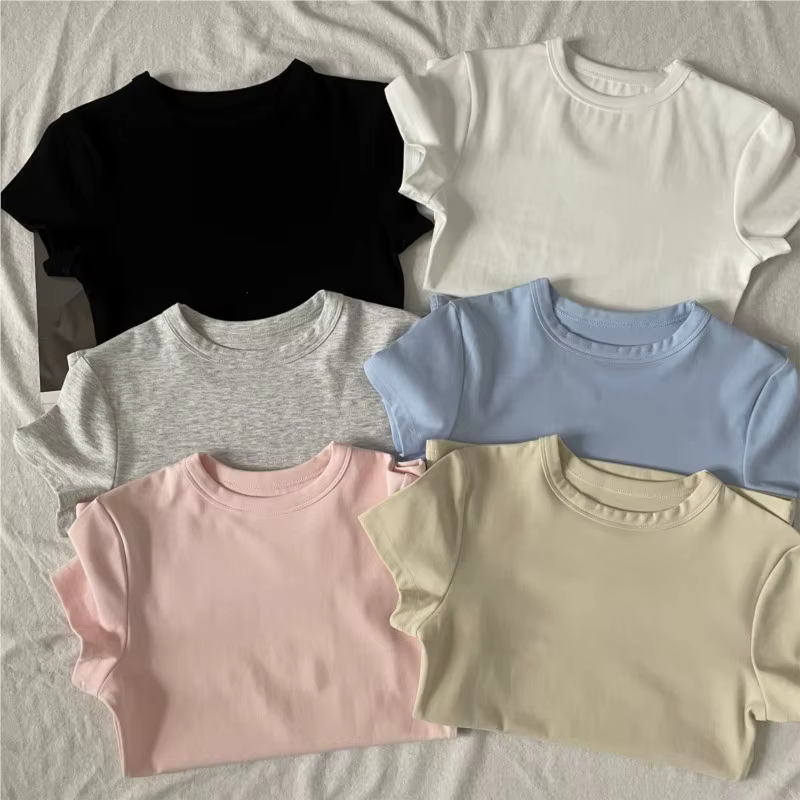 T-shirts en coton rose à col rond pour femmes