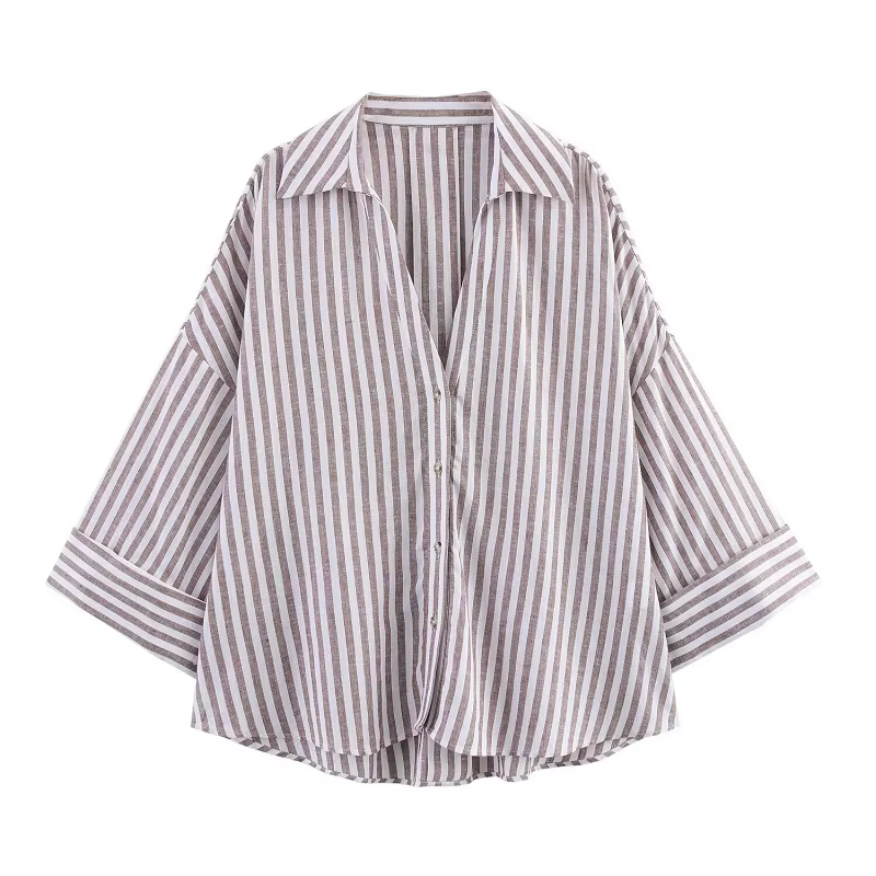 MUJER rayé chemise femme blanc chemises décontractées amples pour les femmes été boutonné