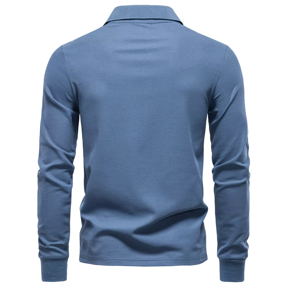 2025 automne Polo hommes broderie à manches longues coton mélange riche respirant Polos couleur unie affaires Golf
