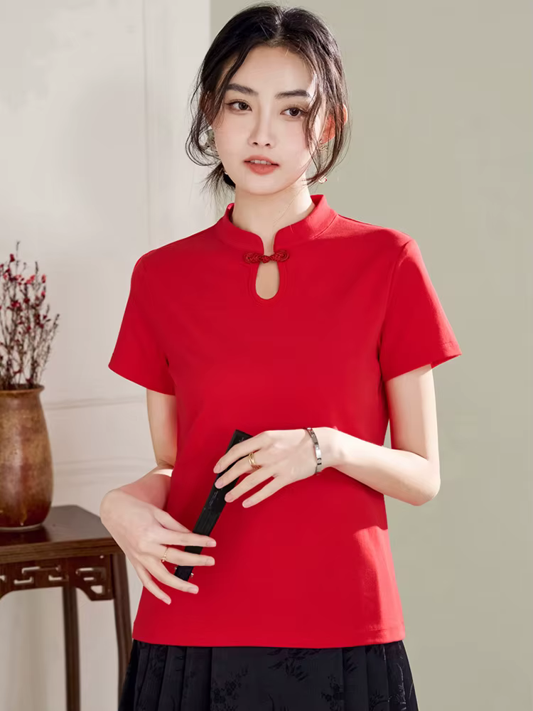 Nouveau T-shirt de style chinois pour femmes Été