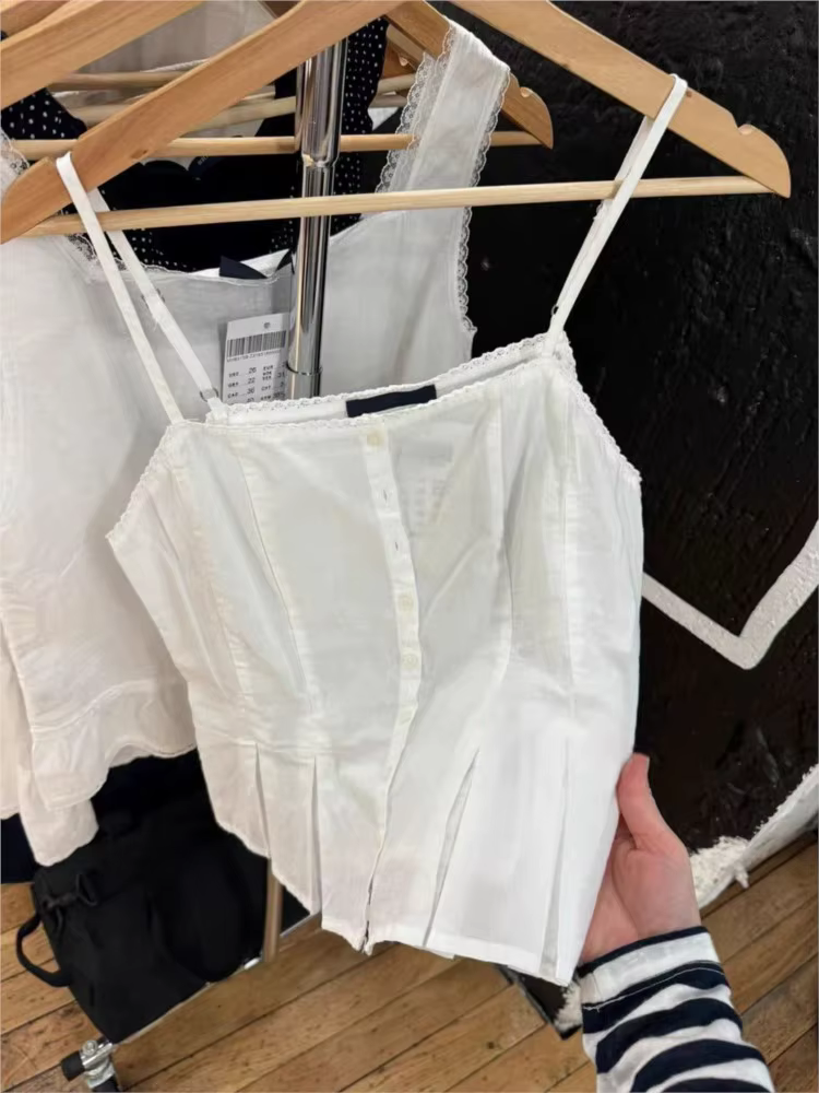 Débardeur blanc pliable en dentelle pour femmes