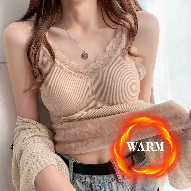Sous-vêtement thermique gilet intérieur pour femmes chaud hiver Sexy dentelle sans manches débardeurs soutien-gorge rembourré Thermo épais minceur maillot de corps