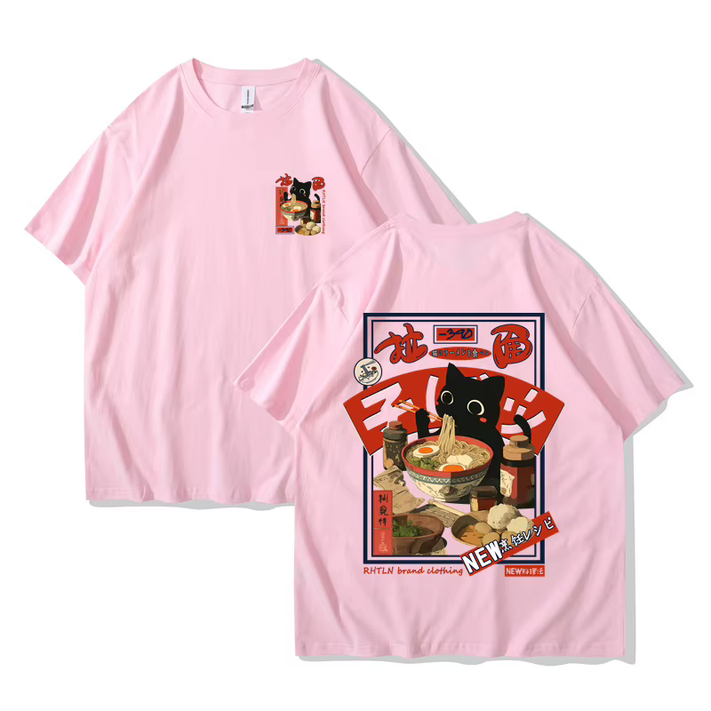 T-shirt hip-hop homme street wear Harajuku japonais Lamian Noodles chat