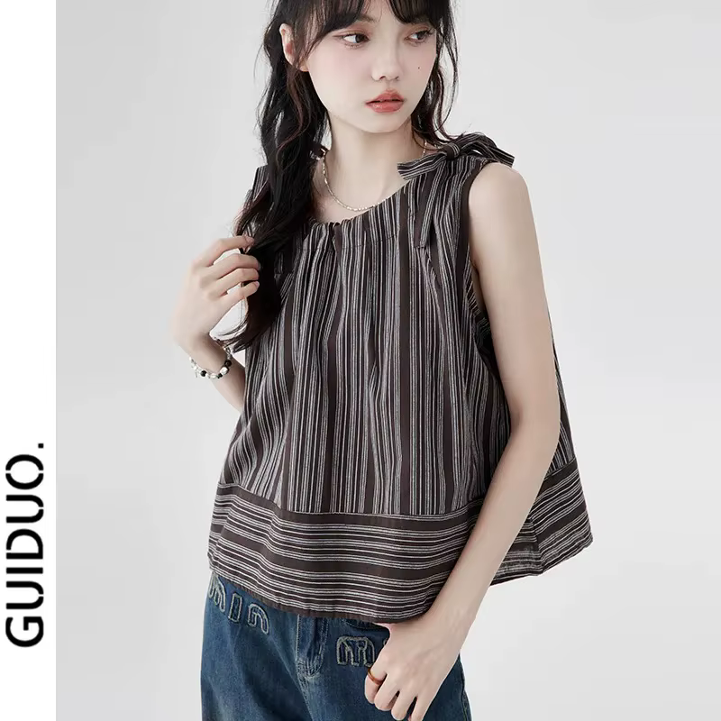 Tops en lin rayé français pour femmes