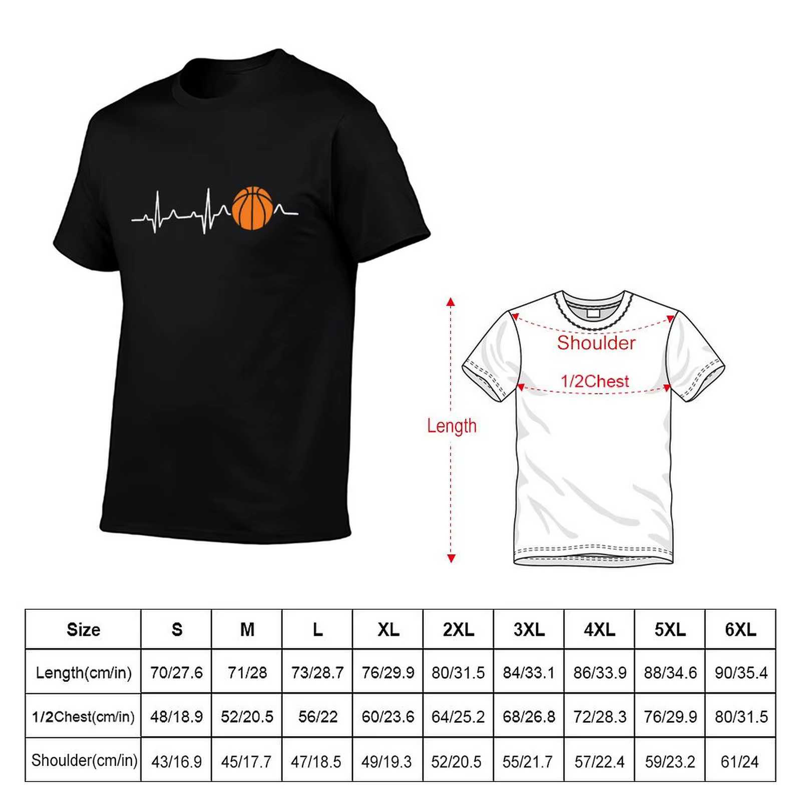 T-shirt à manches courtes décontracté et tendance avec motif Cœur de basket-ball