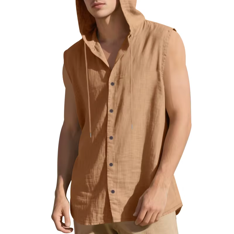 Chemise sans manches décontractée en lin pour homme