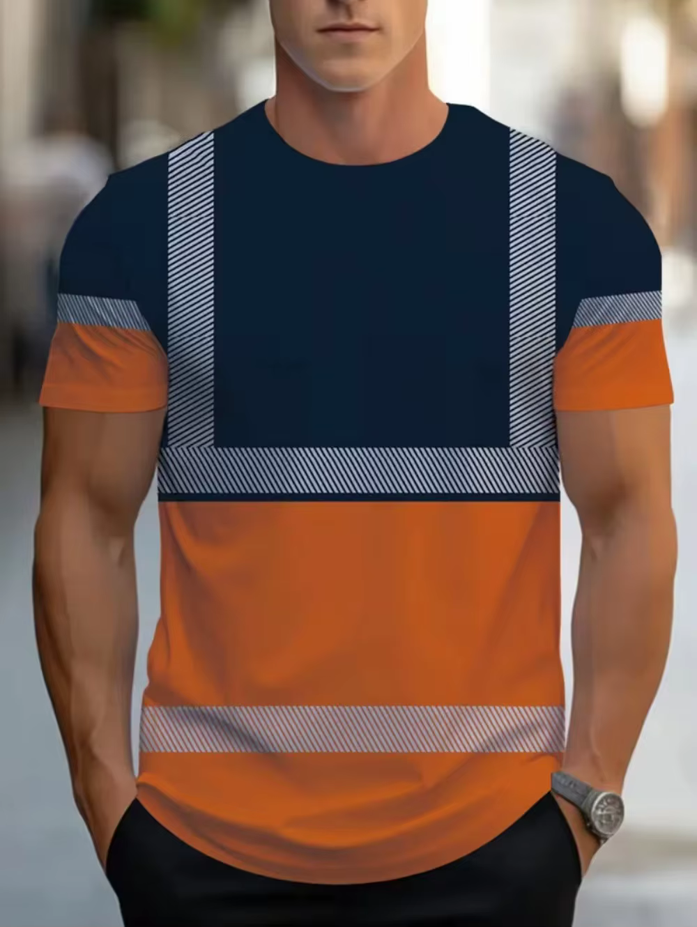 T-shirt pour hommes, avec logo de sécurité imprimé en 3D