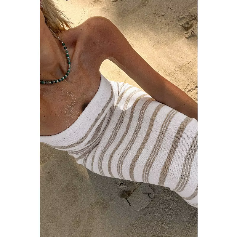 Haut tubulaire rayé jupe serrée plage décontracté mince hanche jupe femmes été