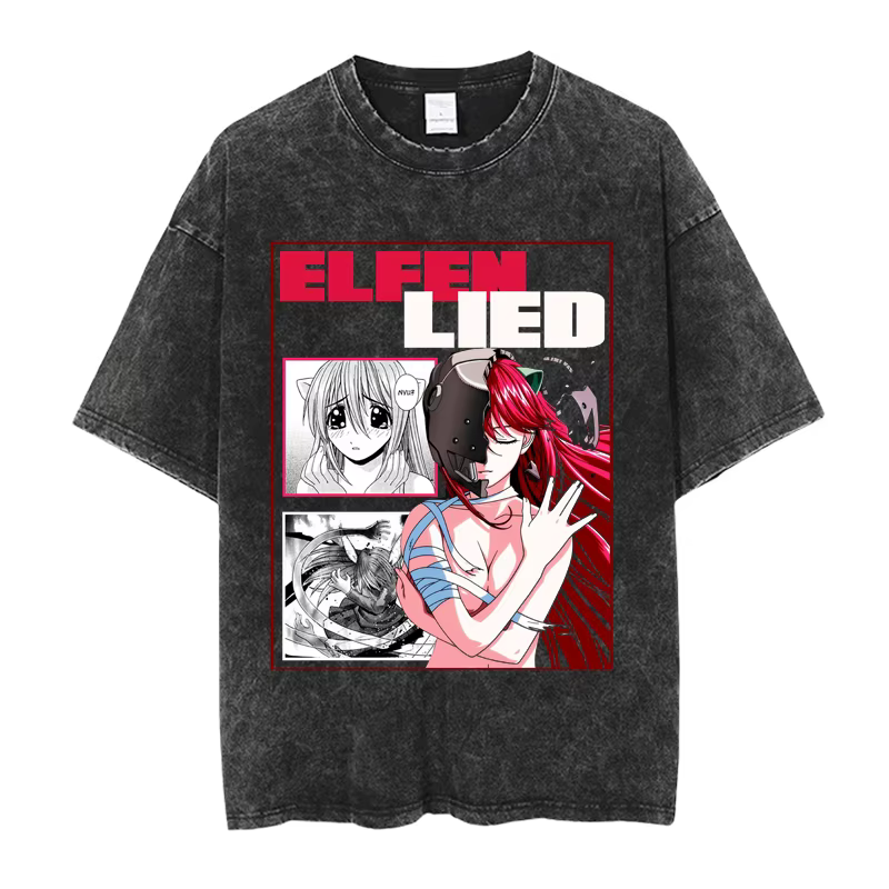 Elfen Lied Lucy Manga T-shirt graphique Vintage lavé surdimensionné