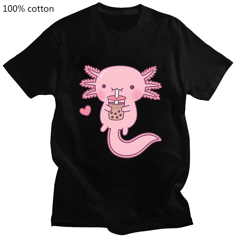 T-shirt imprimé rose Axlotl Kawaii Bubble Tea pour femmes