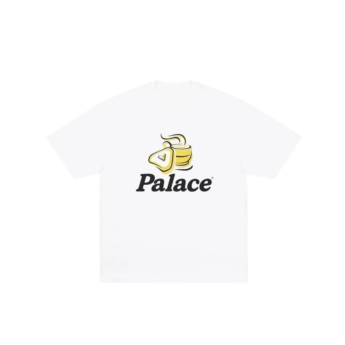 T-shirt unisexe en coton imprimé logo triangle tasse de café jaune Palace