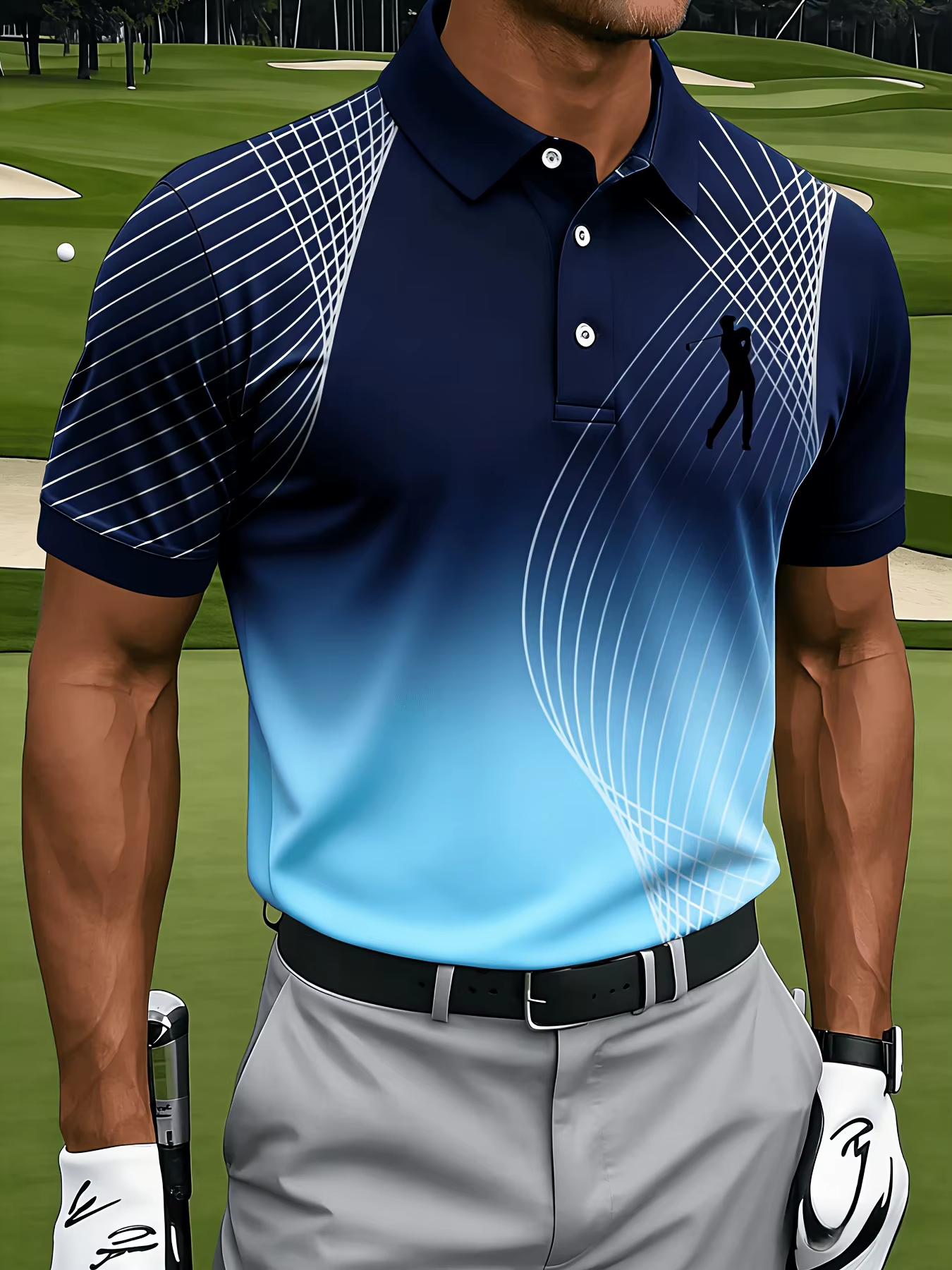 Polo d'affaires pour homme modèle 2026 - Sport de golf - Confortable et respirant - Impression 3D - Convient à toutes les saisons.