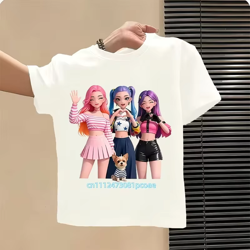 T-shirt Kpop pour enfants, motif dessin animé, manches courtes, haut confortable d'été, cadeau amusant pour les fans, T-shirts Harajuku, vêtements pour filles