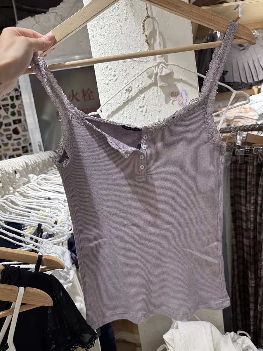 Débardeur côtelé violet en dentelle pour femmes