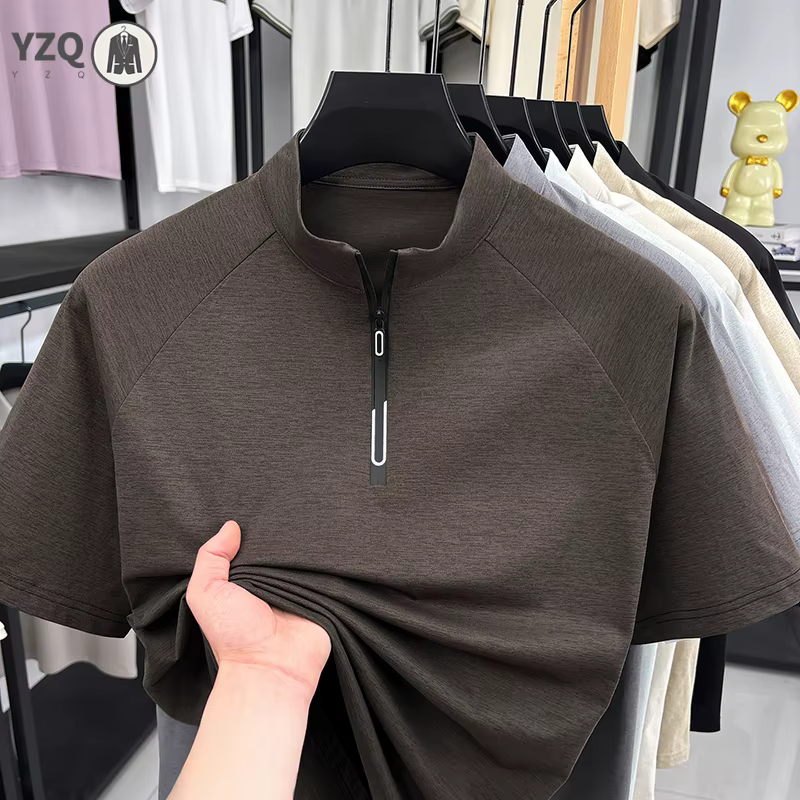 T-shirt Homme 2026 Tendance à Col Zippé – Design Minimaliste avec Fermeture Éclair – Style Décontracté pour le Quotidien et les Activités de Plein Air