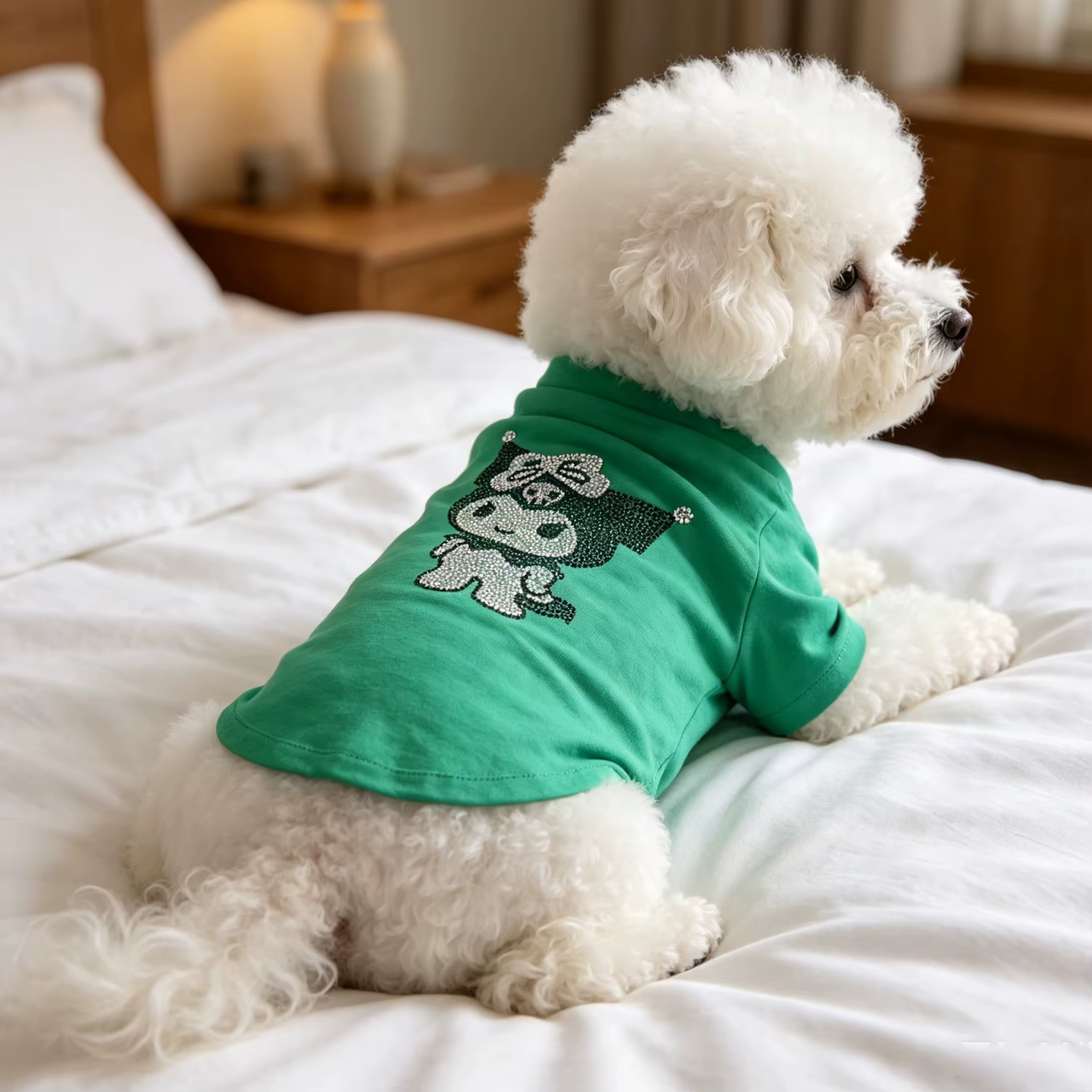 T-shirt d'été pour chien Kuromi avec strass, doux, fin, respirant, à manches courtes, vêtement pour petits chiens