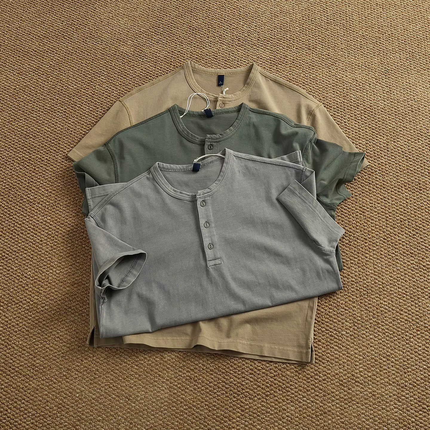 Chemise Henley rétro en coton pur