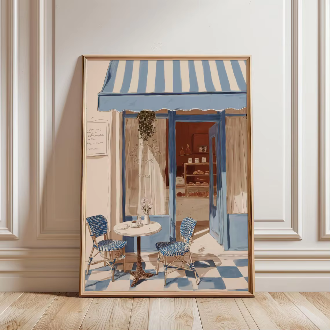 Décoration murale style bistrot français bleu et blanc - Charmant art de rue parisien pour accentuer la cuisine