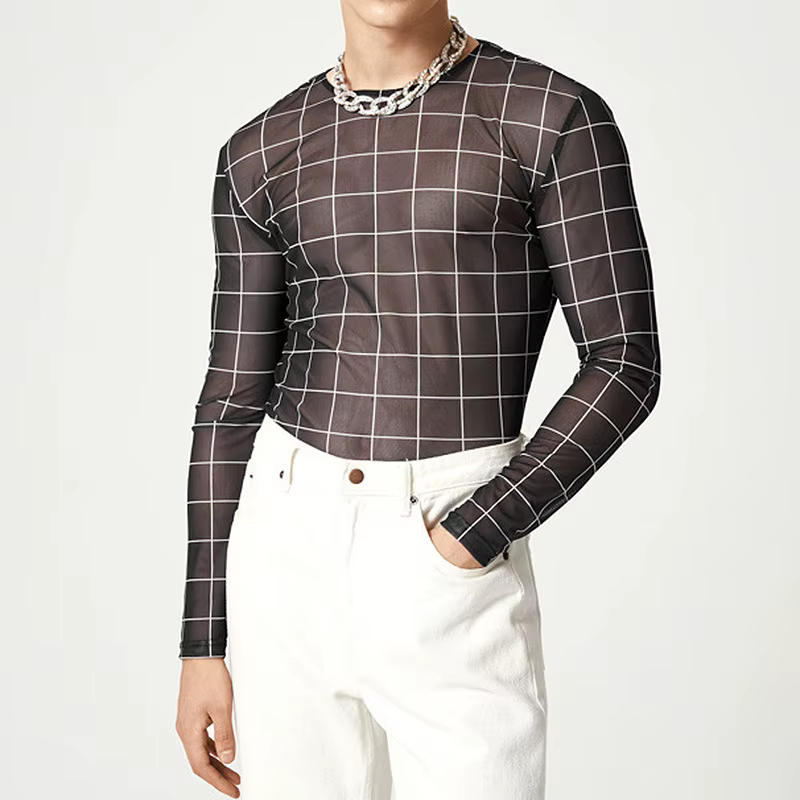 T-shirt transparent à manches longues pour hommes