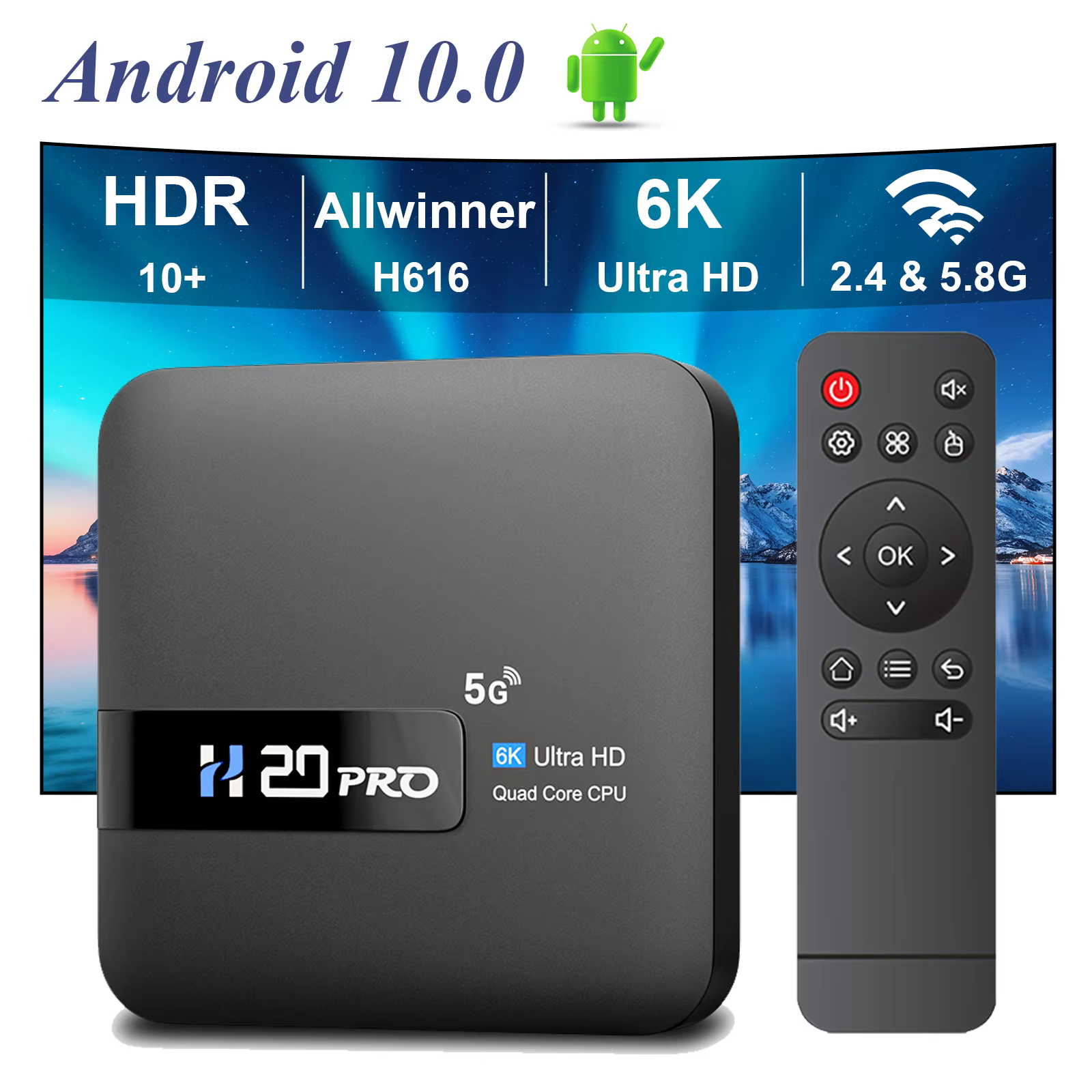 Boîtier TV intelligent TOPSION H20PRO Android 14.0 avec assistant vocal, Wi-Fi 2.4 & 5G, vidéo HD 4K 6K, lecteur multimédia 1080P, décodeur