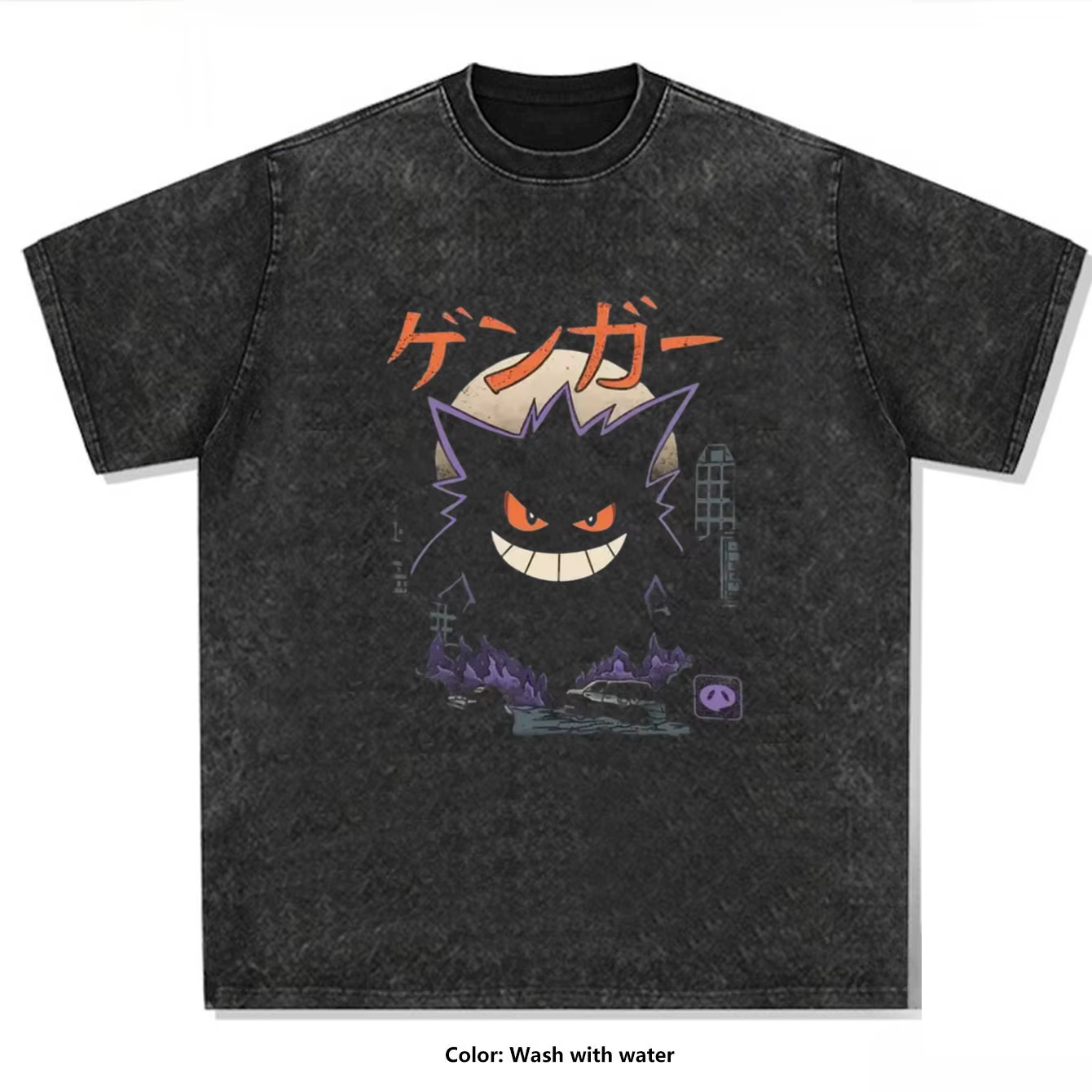 T-shirt imprimé Pokémon Gengar en pur coton pour homme – Collection été 2026 – Mode oversize décontractée Y2K – Vêtements streetwear