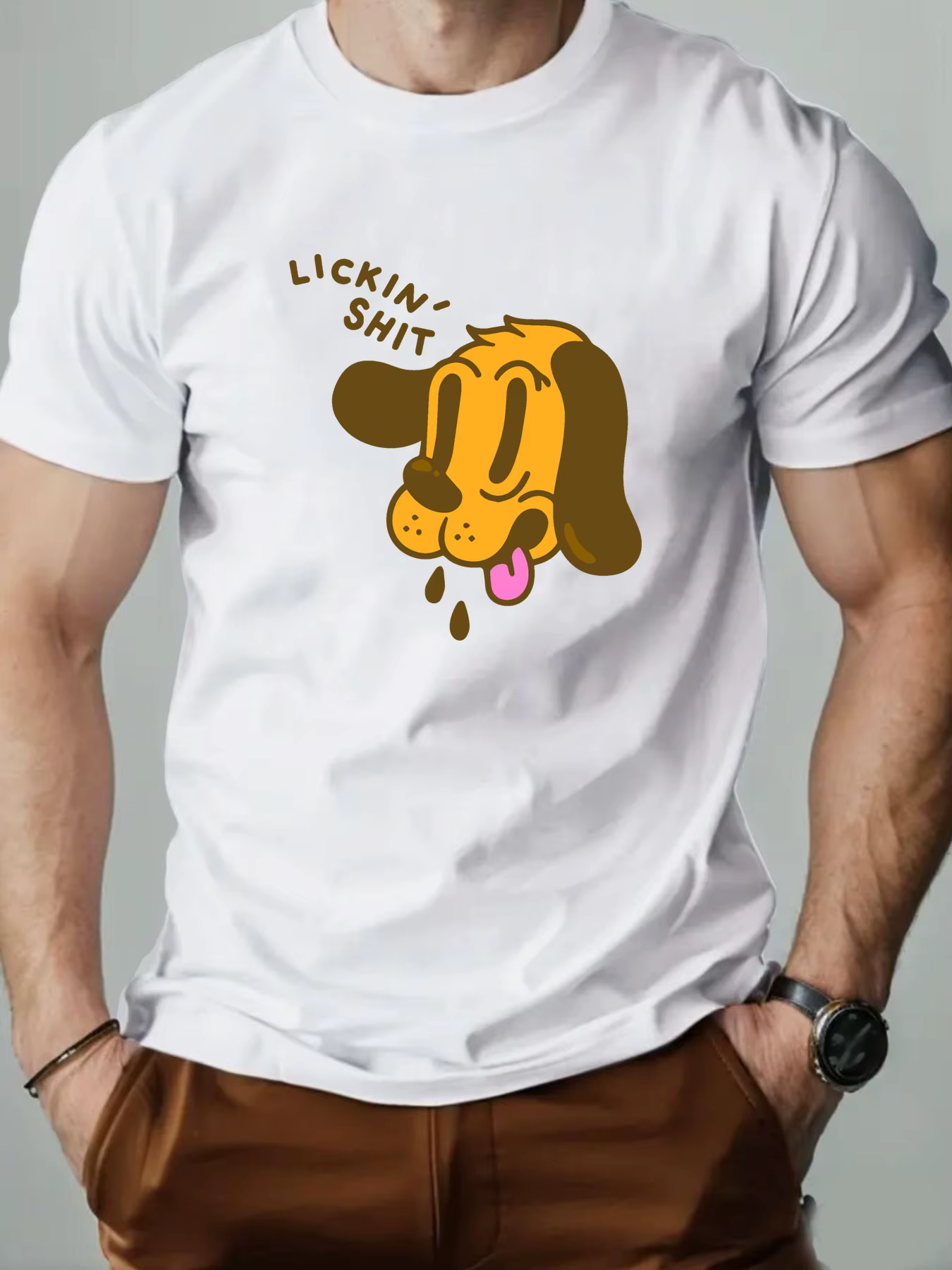 T-shirt à manches courtes hommes 100% coton drôle chiot dessin animé imprimé