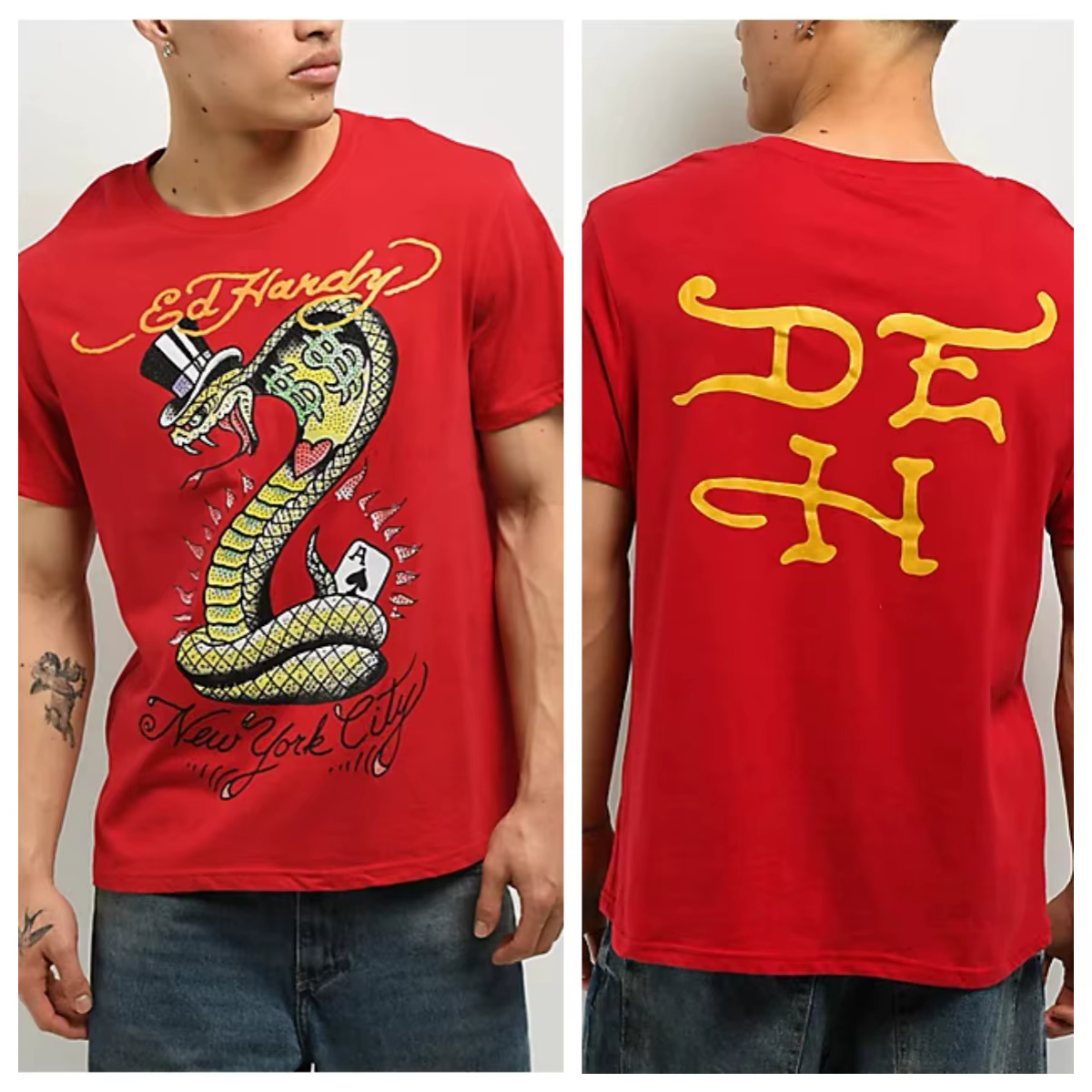 T-shirt en coton avec motif graphique Crouching Panther Ed Hardy Y2k Tattoo Art Street Trendy Brand pour hommes et