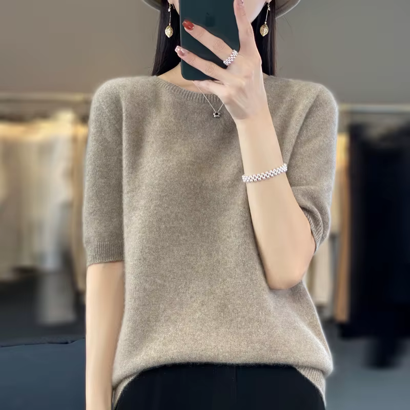 T-shirt tricoté à col rond pour femme