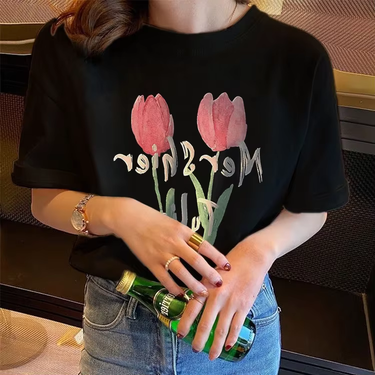 T-shirt blanc chic coréen pour femme
