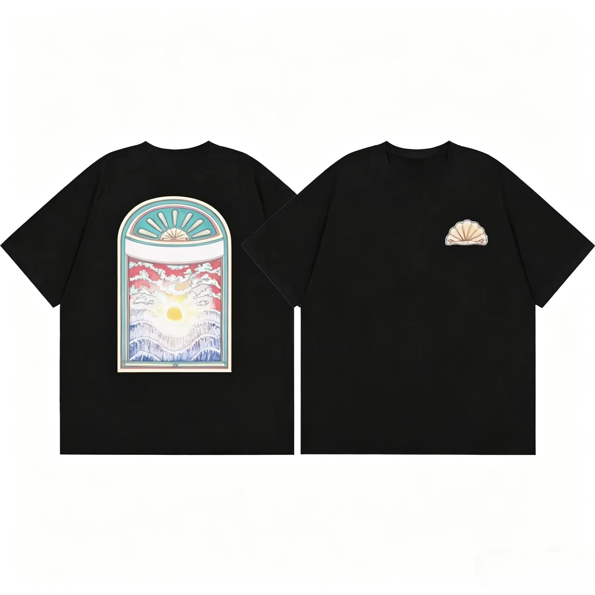 T-shirt en coton unisexe Minimal Casa Blanca avec imprimé bleu sur le devant et le dos