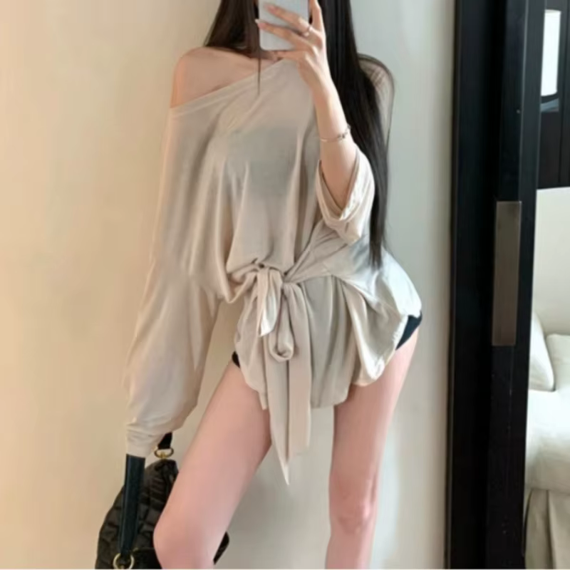 Nouveau T-shirt long sexy transparent à manches longues pour femme
