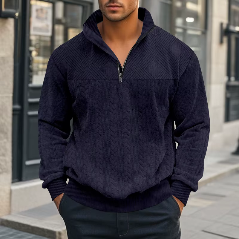 Pull à demi-zip pour homme, nouveau modèle ample à col montant et manches longues