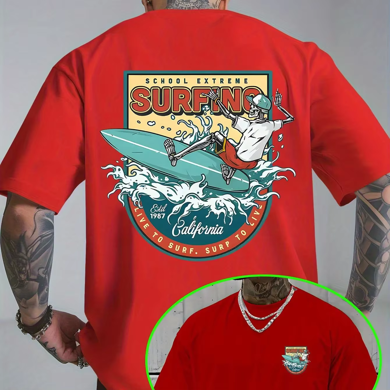 T-shirt rétro pour homme sur le thème du surf