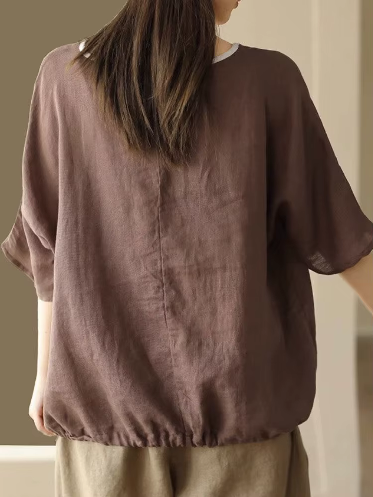 T-shirt à empiècements à col rond pour femmes