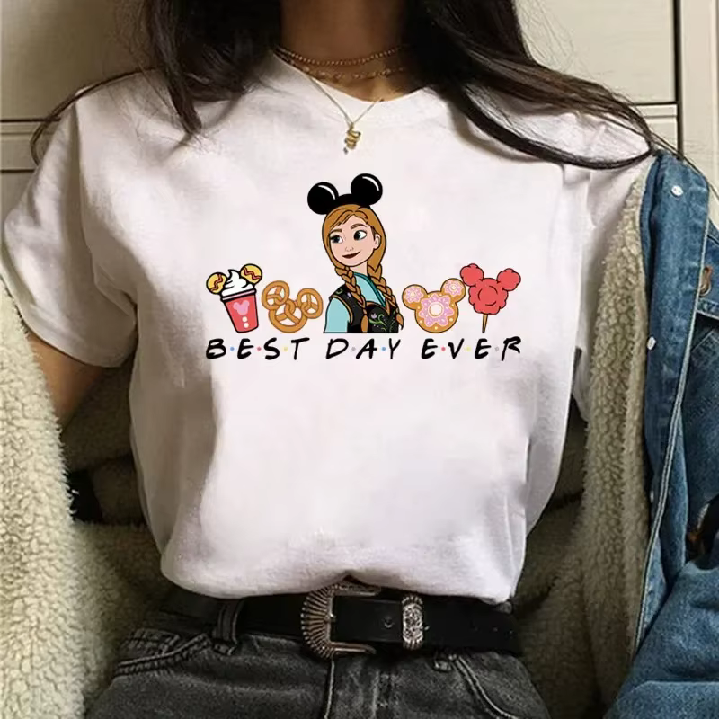 T-Shirt imprimé Disney Best Day Ever, décontracté, Harajuku, vêtements de princesse sumérienne pour femmes, Streetwear à manches courtes