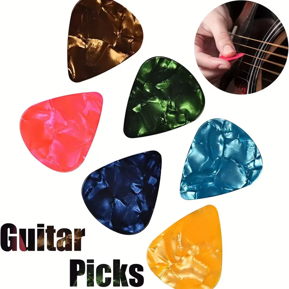 Capodastre de guitare en alliage de zinc de haute qualité avec 5 plectres en celluloïd (couleurs aléatoires) - Convient