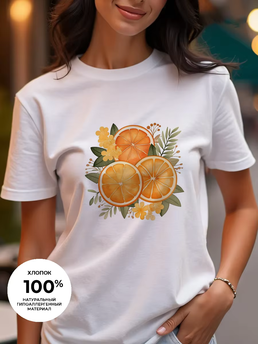 T-shirt femme imprimé fruits frais - Haut décontracté en pur coton à col rond et manches courtes