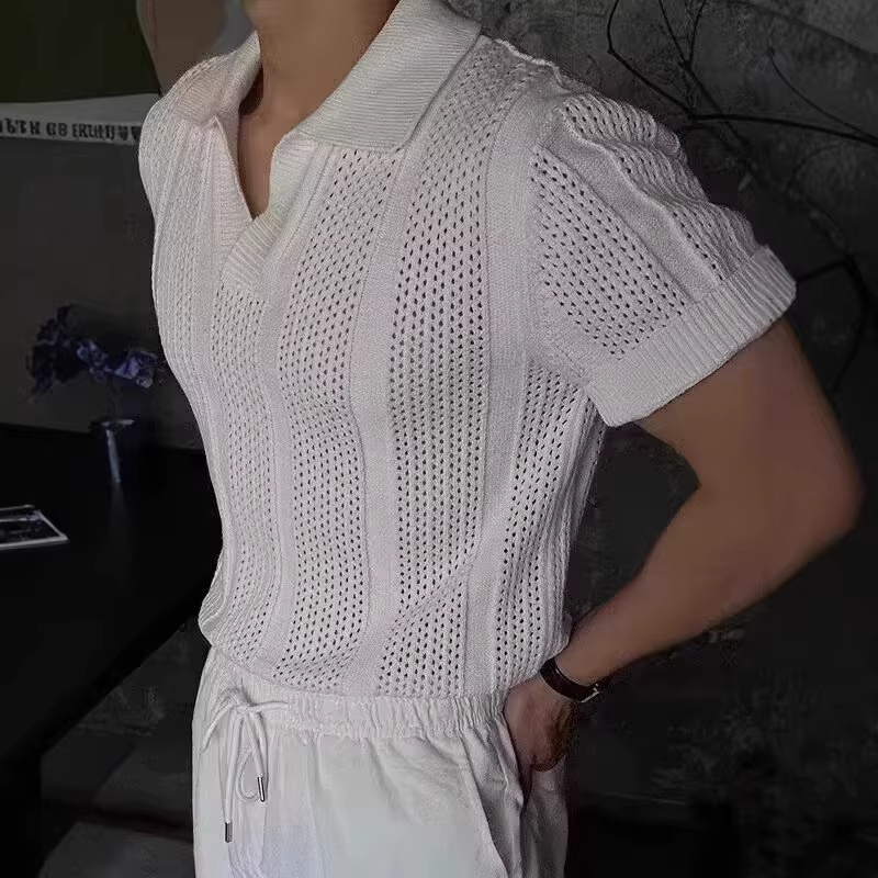 Polo à manches courtes en maille ajourée pour homme