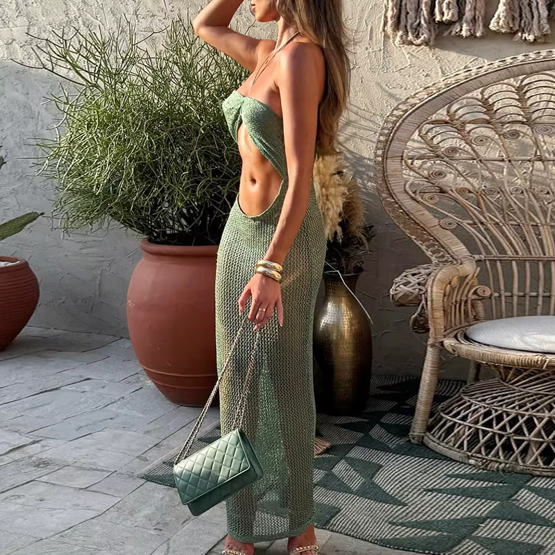Robe longue sexy sans manches pour femme