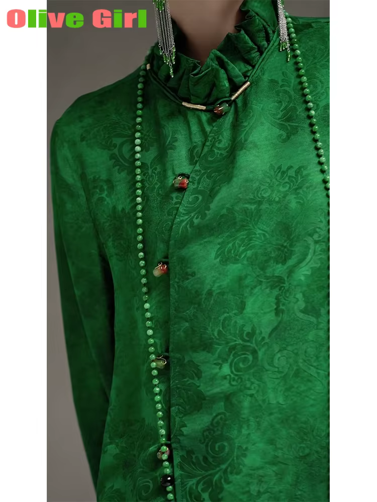 2025 vert petit haut Jacquard tissu élégant