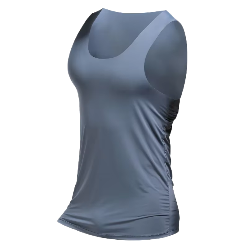 Débardeur de sport moulant sans manches en soie glacée sans couture pour homme