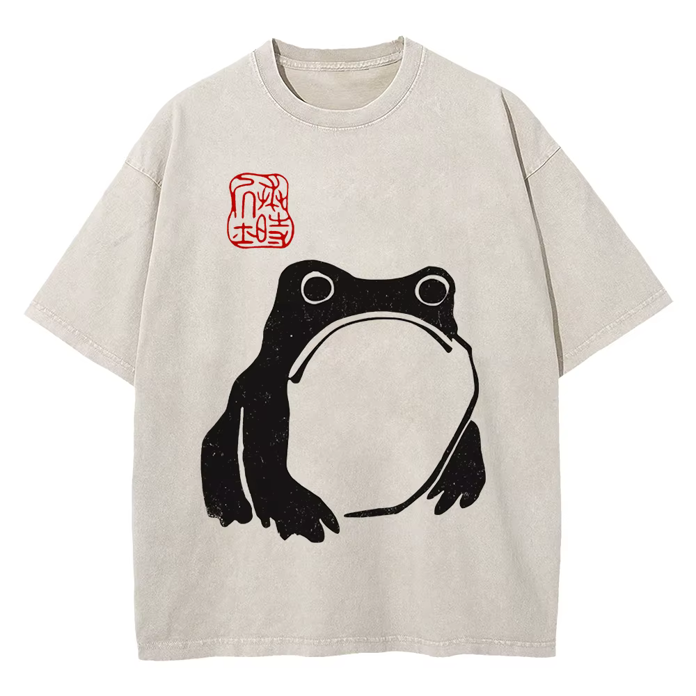 100% coton Vintage lavé non pressé grenouille T-Shirt mode chaude hommes/femmes esthétique drôle