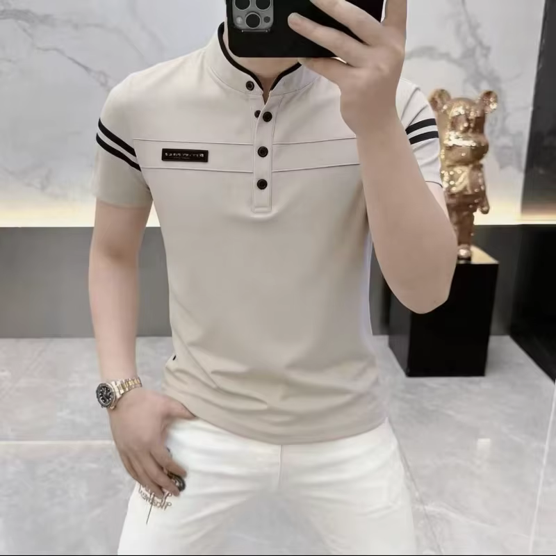 T-shirt d'été pour homme à col Henry