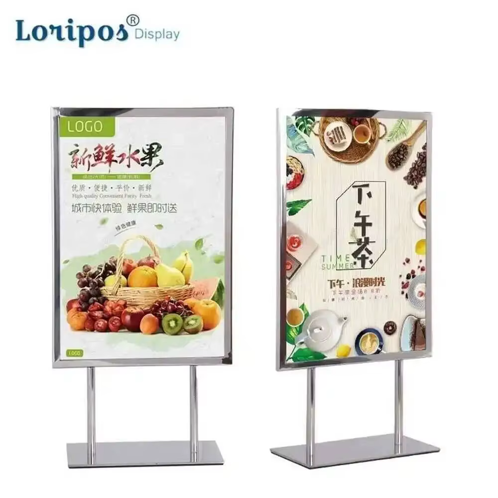 Support de table en métal pour affiches, présentoir double face pour menus, support de signalisation de bureau, support de bannière publicitaire, porte-étiquettes
