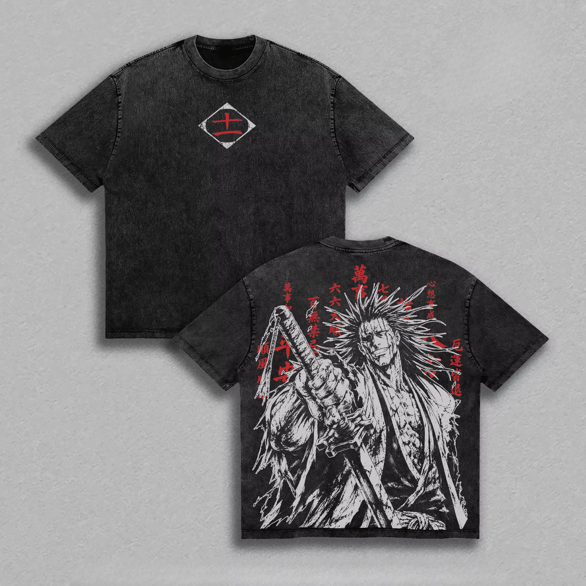 T-shirt Anime BLEACH Zaraki Kenpachi Vintage Délavé Streetwear Été Manches Courtes Coton Ample Hauts Hommes Femmes Vêtements