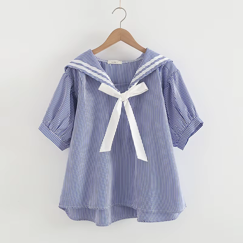 Pull bleu marine à manches courtes pour femmes