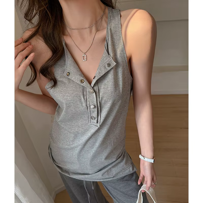 Débardeur en coton à col Henley pour femme